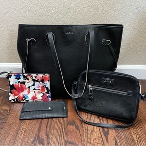 Lodis Bliss Pebbled Leather Bundle, Tote Bag, Purse, Wallet, Wristlet Shoulder